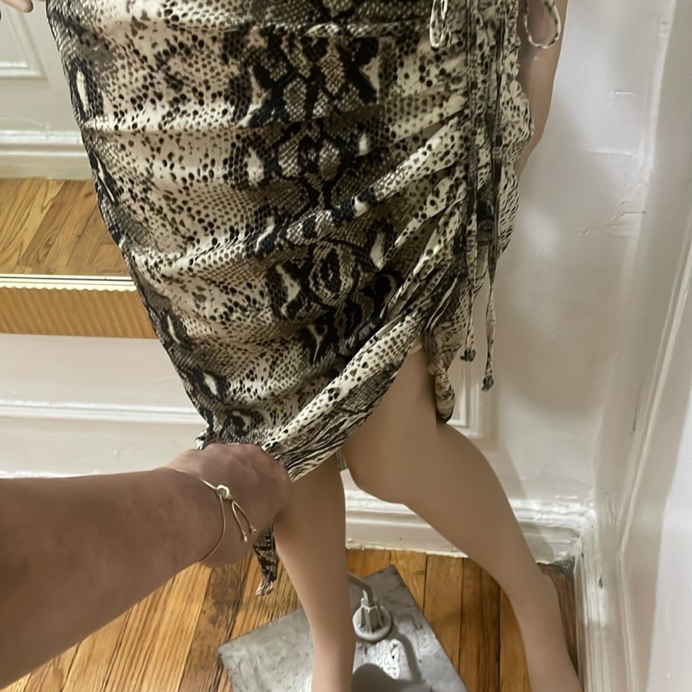 MABLE Brown Tan Asymmetrical Wrap Midi Skirt - Picture 8 of 12